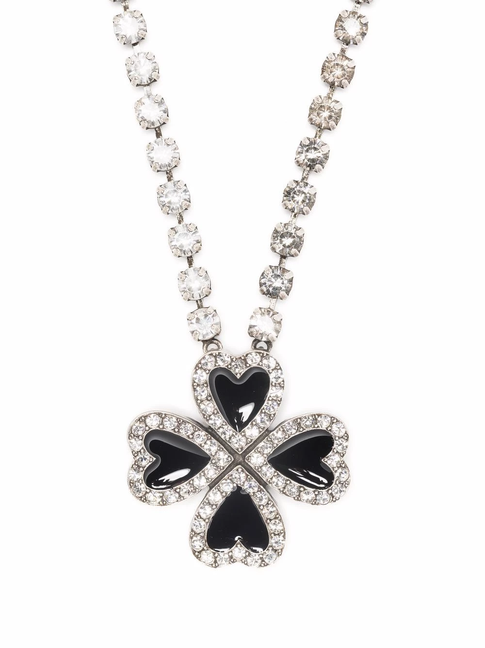 Saint Laurent Crystal Heart Clover enamel necklace