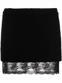 Saint Laurent lace-trim bouclé miniskirt