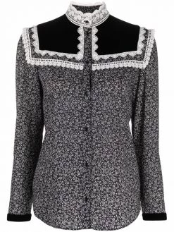 Saint Laurent lace-trim floral-print blouse