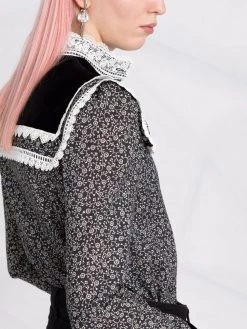 Saint Laurent lace-trim floral-print blouse