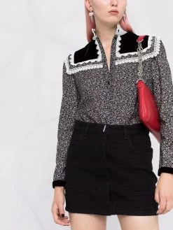 Saint Laurent lace-trim floral-print blouse