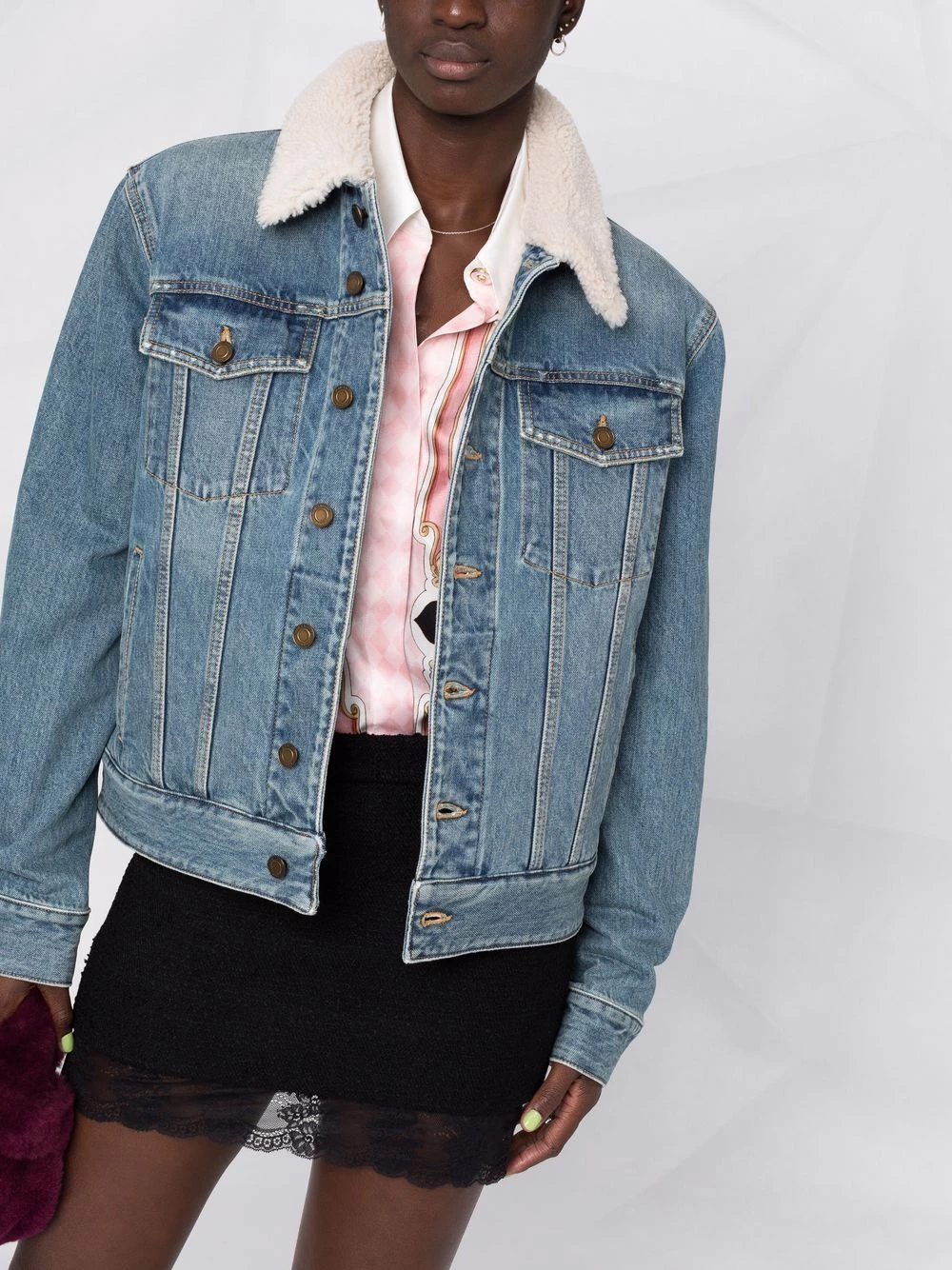 Saint Laurent shearling-collar denim jacket