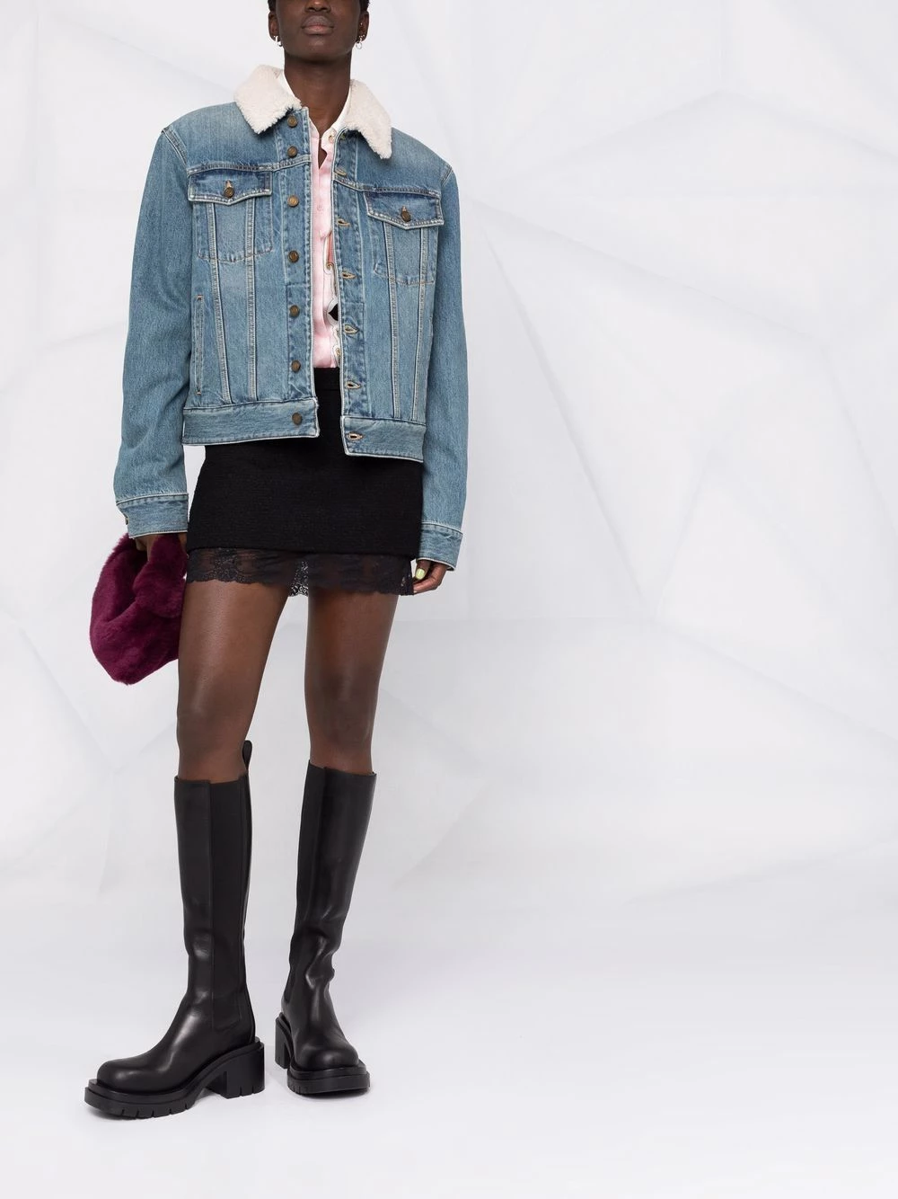 Saint Laurent shearling-collar denim jacket