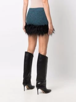 Saint Laurent faux-fur trim tweed skirt