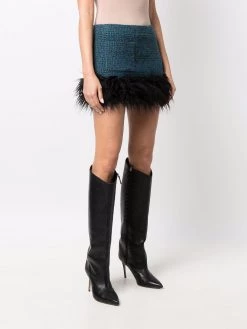 Saint Laurent faux-fur trim tweed skirt