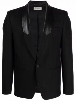 Saint Laurent leather-lapel striped blazer
