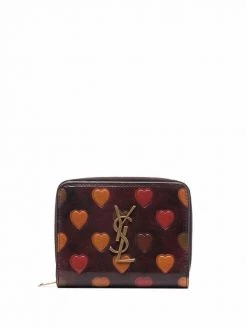Saint Laurent heart-embossed YSL zip purse