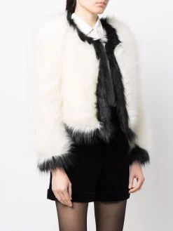 Saint Laurent contrast-trim faux-fur jacket