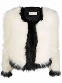 Saint Laurent contrast-trim faux-fur jacket