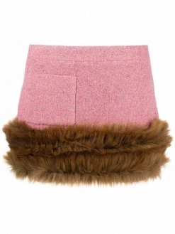 Saint Laurent faux-fur trim tweed mini skirt