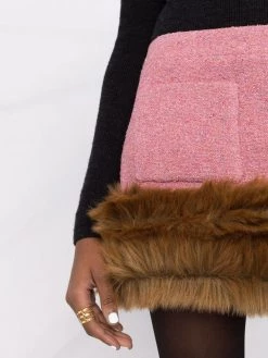 Saint Laurent faux-fur trim tweed mini skirt